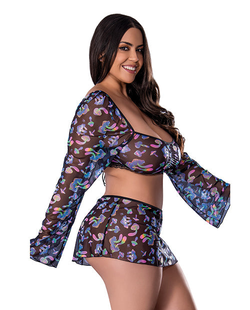 Hazy Dayz Shrooms Crop Top w/Skirt & Thong - Black
