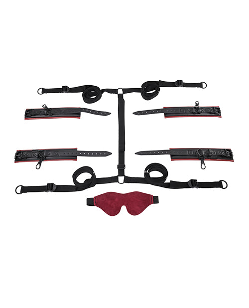Crimson Red Club Under the Bed Restraint System - Black and Red