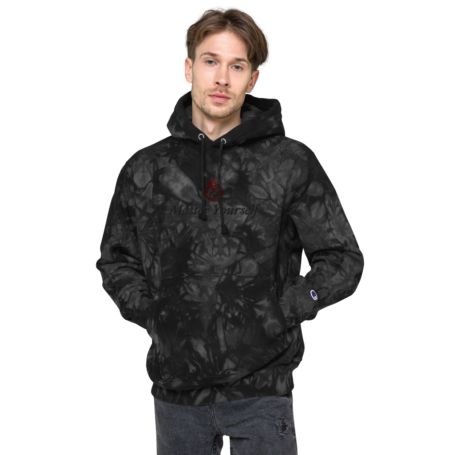 "Master Yourself" CrimsonRed Club x Champion tie-dye hoodie