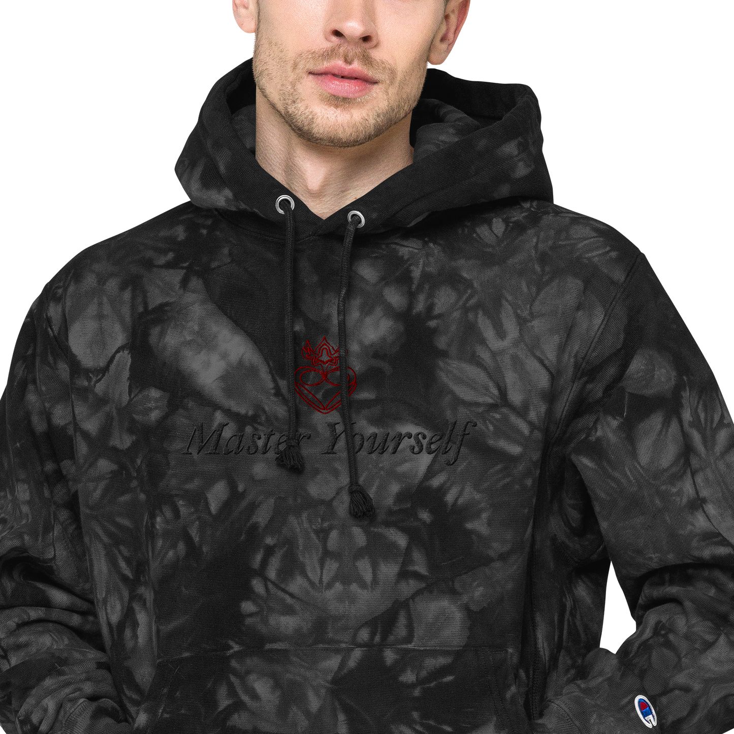 "Master Yourself" CrimsonRed Club x Champion tie-dye hoodie