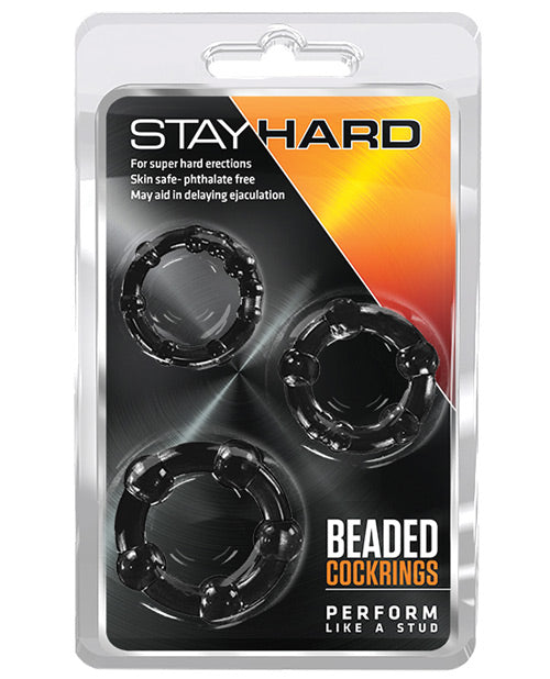 Blush Stay Hard Beaded Shaft Rings 3 Pack - Black