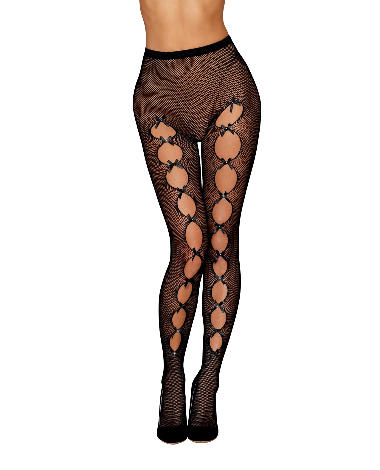 Fishnet Pantyhose w/Back Seam & Satin Bows