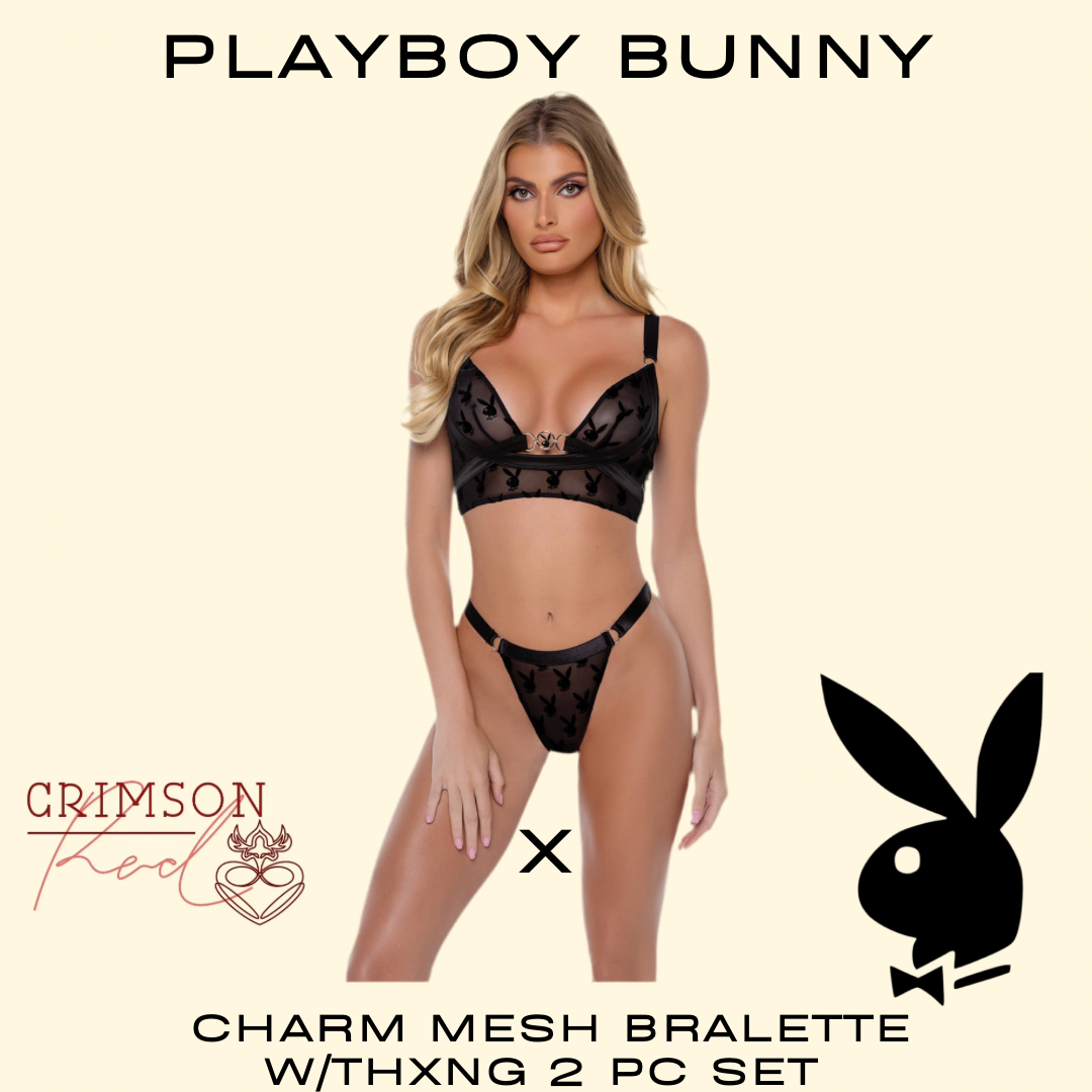 Playboy Bunny Charm Mesh Bralette w/Thxng 2 pc Set