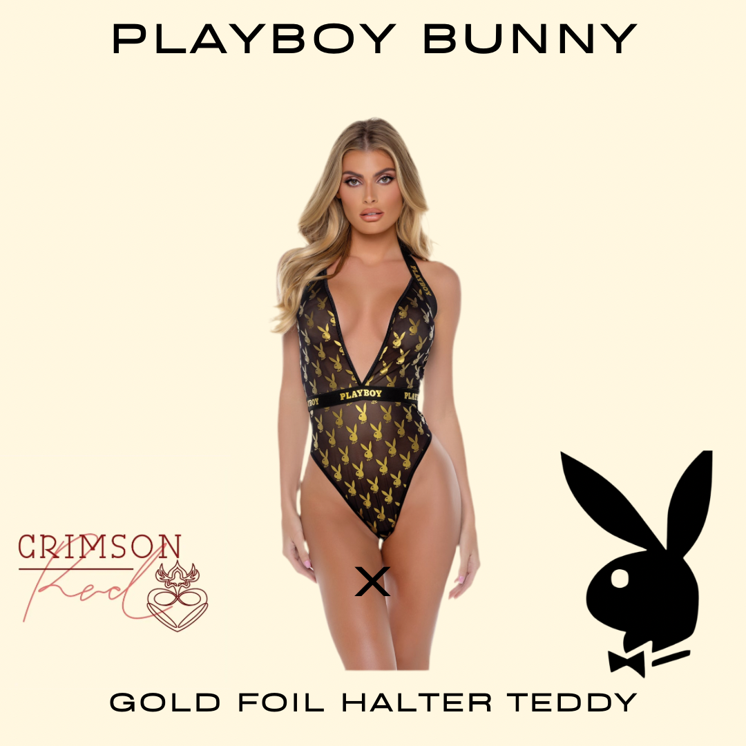 Playboy Bunny Gold Foil Halter Teddy