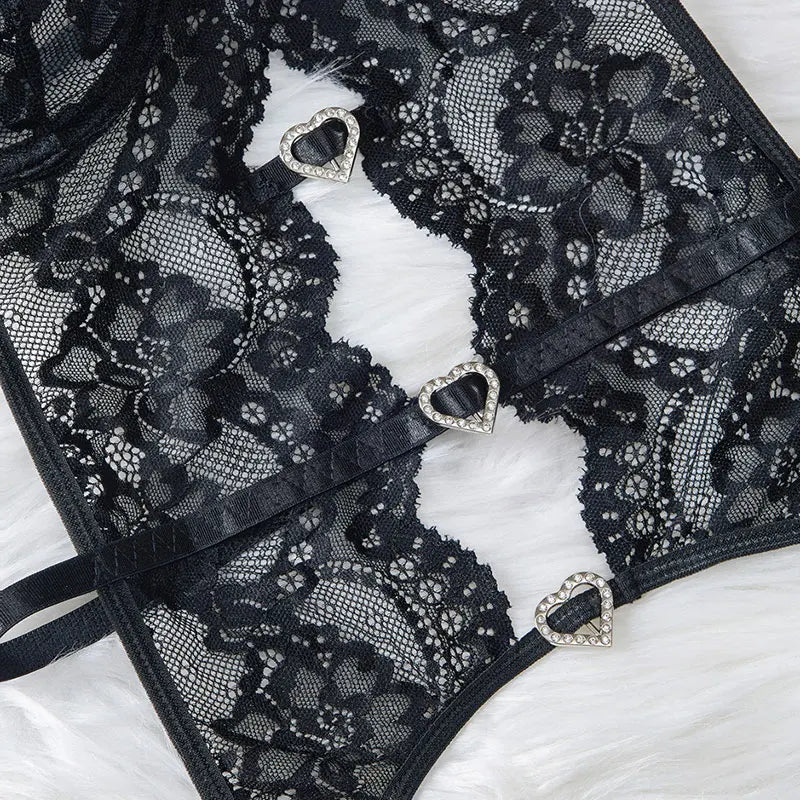 Obsidian Allure Lace Garter Teddy